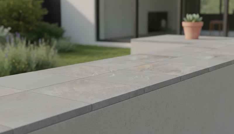 Close-up of Arctic Mist Quartzite Natural 24 x 24 x 2 Quartzite Column Cap Cap, in Arctic Mist tones.