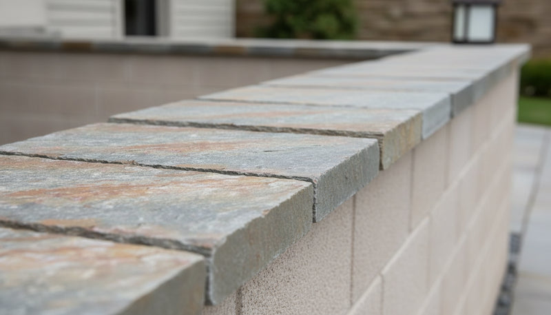 Close-up of Grand Canyon Peak Quartzite Natural 21 x 21 x 2 Quartzite Column Cap Cap, in Grand Canyon Peak tones.