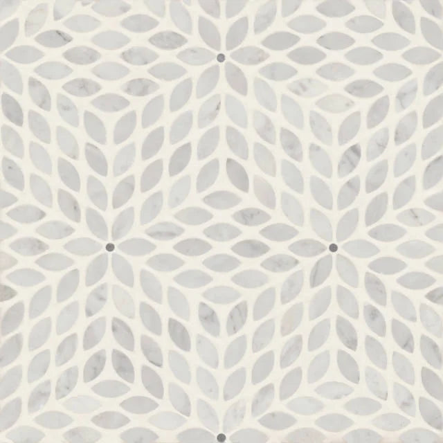 Celeste White Carrara & Bardiglio 16.25x14.25 Honed Decorative Marble Mosaic