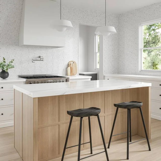 Celeste White Carrara & Bardiglio 16.25x14.25 Honed Decorative Marble Mosaic