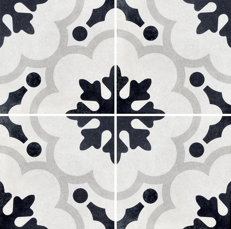 Cementine B&W 2 8x8 Decorative Matte Porcelain Tile
