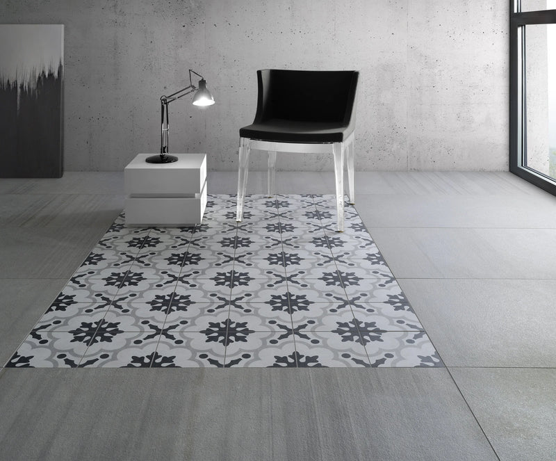 Cementine B&W 4 8x8 Decorative Matte Porcelain Tile