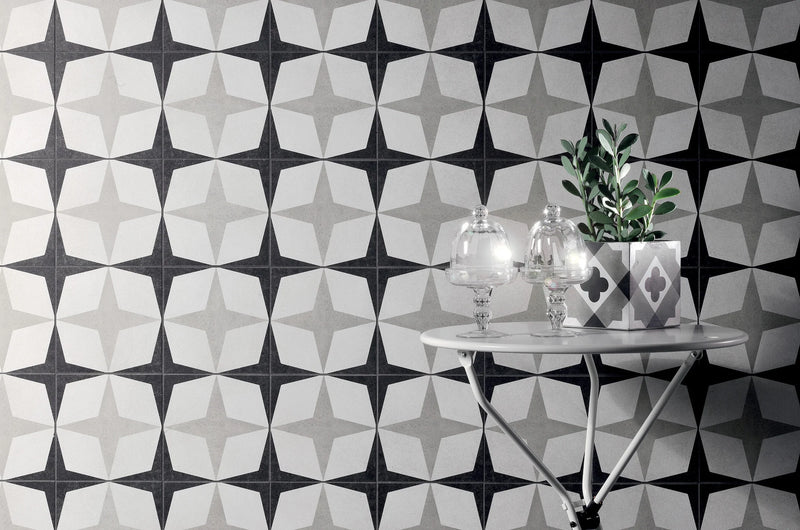 Cementine B&W 1 8x8 Decorative Matte Porcelain Tile
