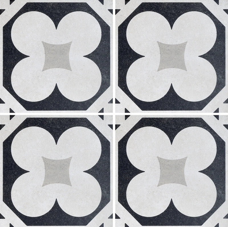 Cementine B&W 4 8x8 Decorative Matte Porcelain Tile