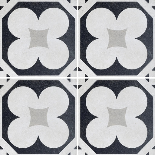 Cementine B&W 4 8x8 Decorative Matte Porcelain Tile