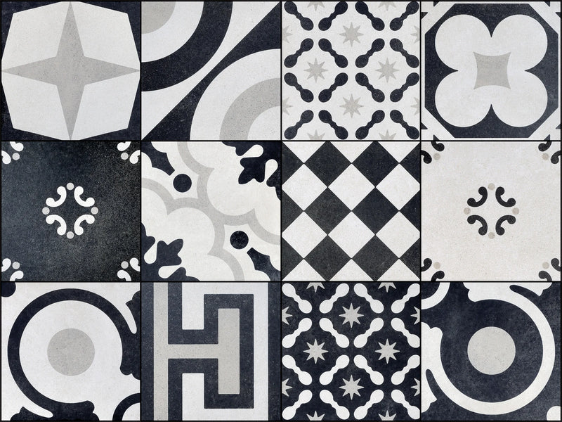 Cementine B&W Mix 8x8 Porcelain Tile