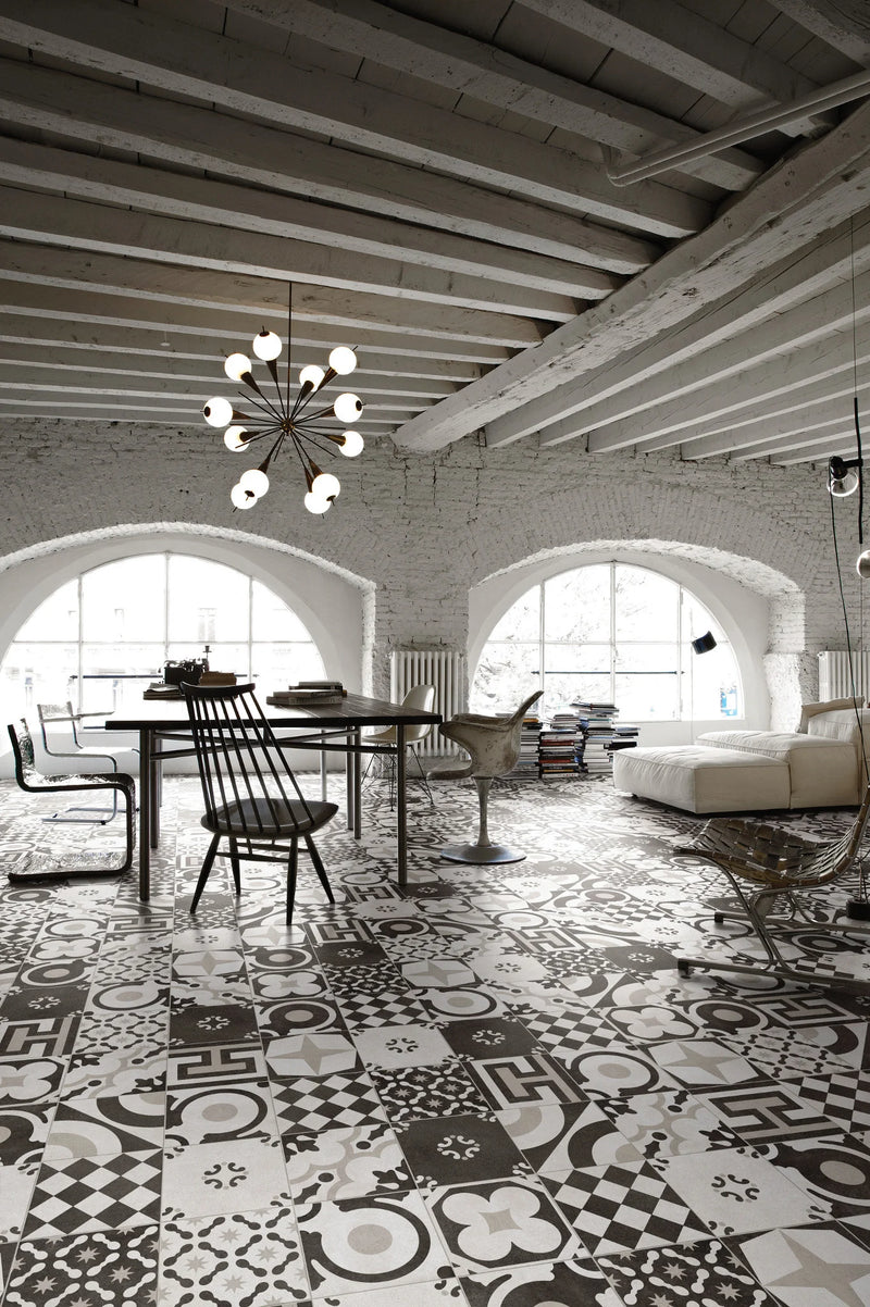 Cementine B&W Mix 8x8 Porcelain Tile