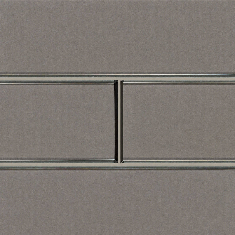 Champagne Bevel 4x12 glass tile with beveled edges in a horizontal brick pattern.