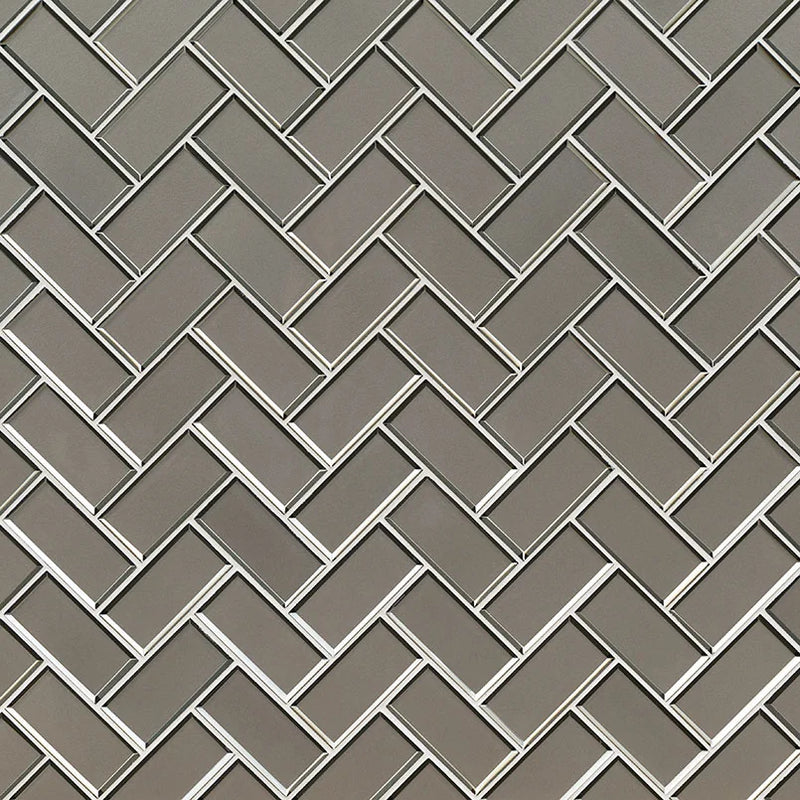 Champagne Bevel Herringbone Pattern Glossy Glass Mosaic Tile