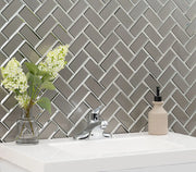 Champagne Bevel Herringbone Pattern Glossy Glass Mosaic Tile