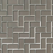 Champagne Bevel Herringbone Pattern Glossy Glass Mosaic Tile