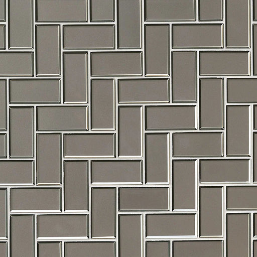 Champagne Bevel Herringbone Pattern Glossy Glass Mosaic Tile