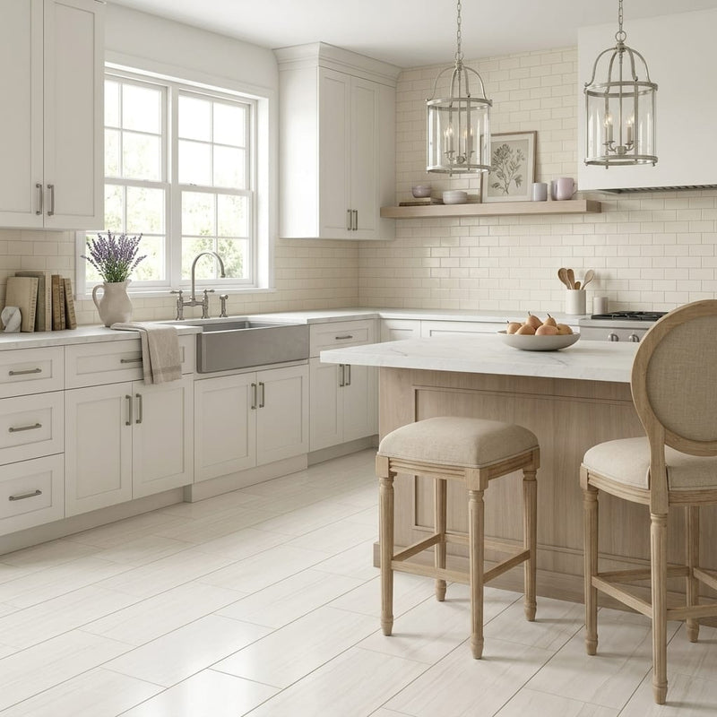 Solidshape Chenille Limestone Tile in White - 12x24 Honed Finish — Kitchen floor