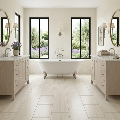 Chenille White Limestone Tile 12x24 - Solidshape — Bathroom floor