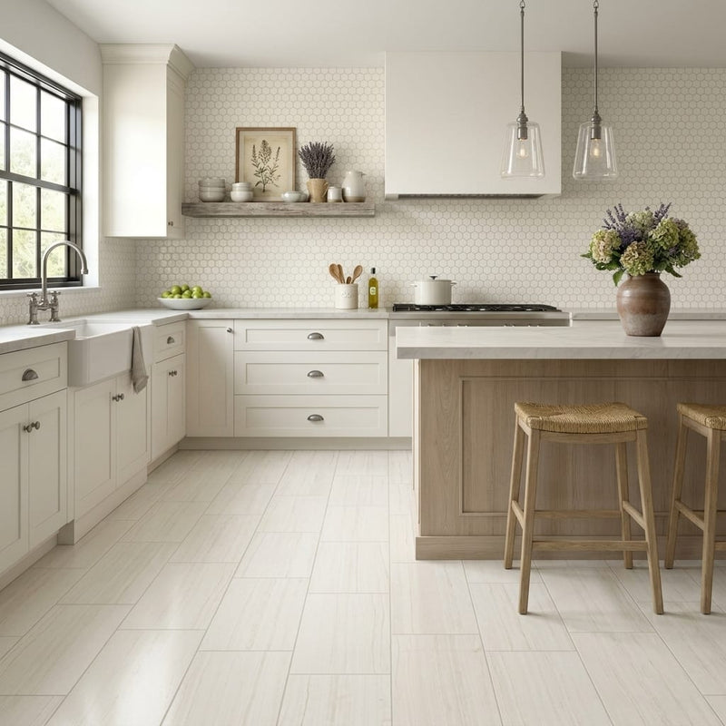 Chenille White Limestone Tile 12x24 - Solidshape — Kitchen floor