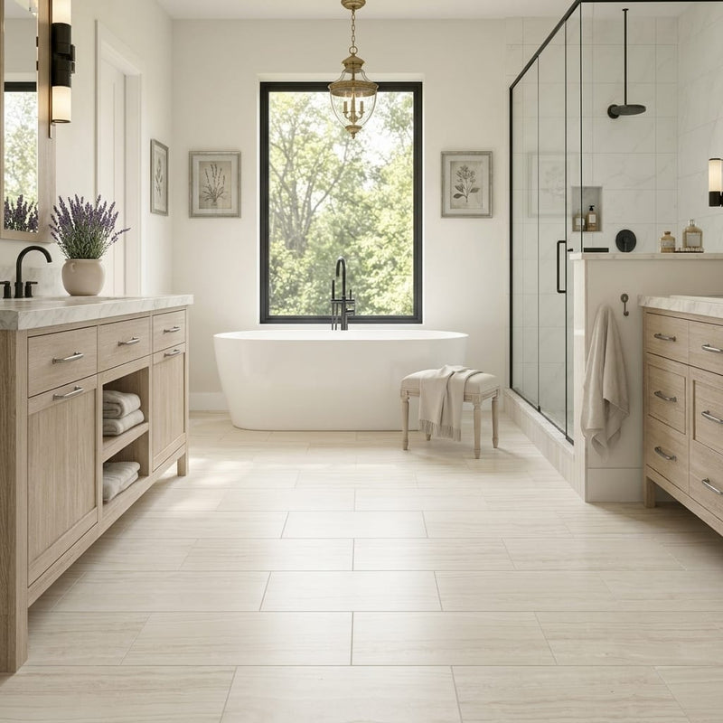 Chenille White Limestone Tile 12x24 - Solidshape — Primary Bath floor