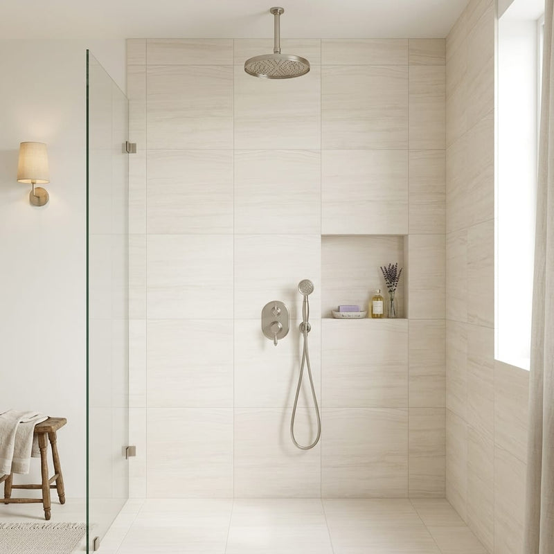 Chenille White Limestone Tile 24x24 Honed — Bathroom shower wall
