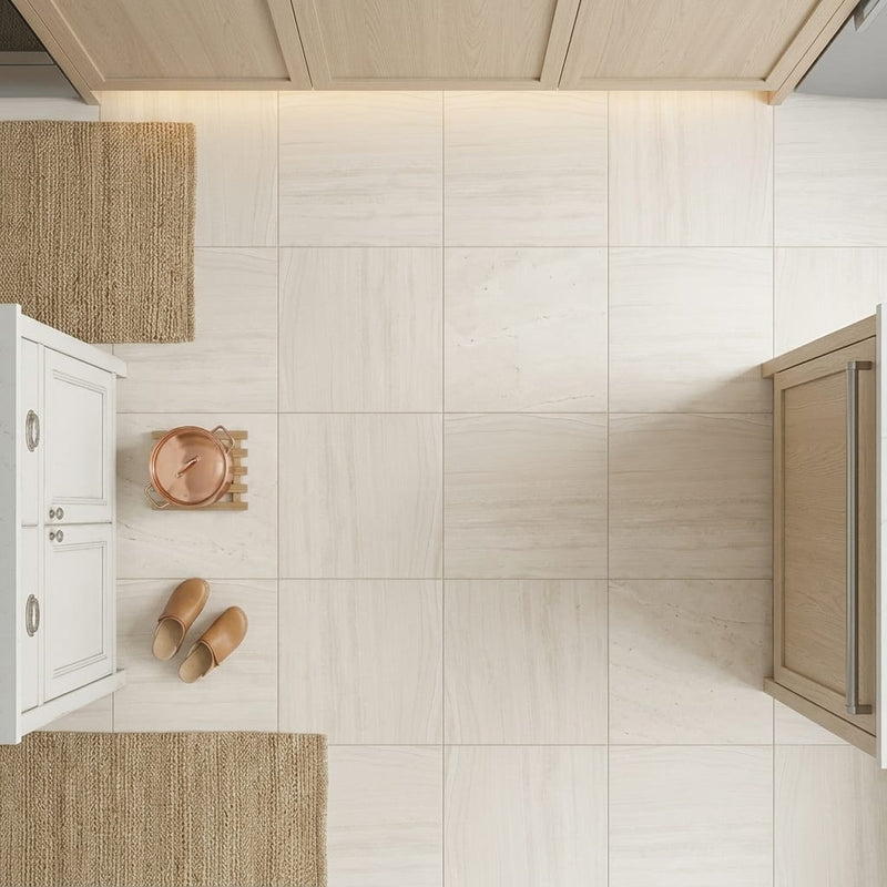 Chenille White Limestone Tile 24x24 Honed — Kitchen floor