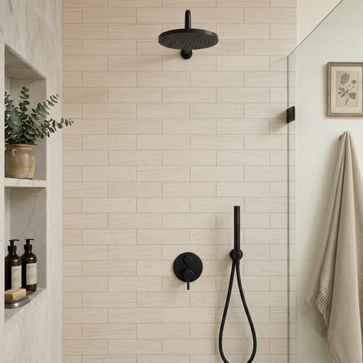 Chenille White Limestone Tile 3x8 Honed 3/8 inch — Bathroom shower wall