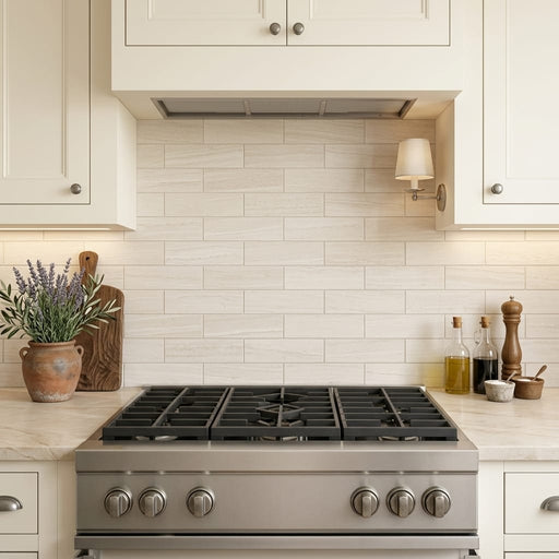 Chenille White Limestone Tile 4x12 Honed 3/8 inch — Kitchen backsplash