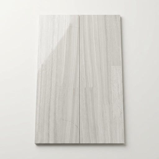 Chenille White Limestone Tile 6x36 Polished 3/8 inch close-up