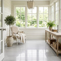 Chenille White Limestone Tile 8x36 Polished 3/8 inch — Sunroom floor