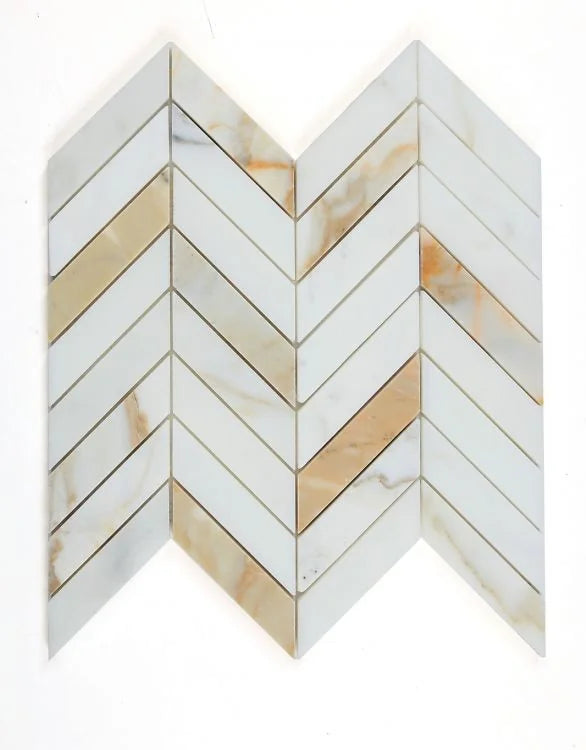 Chevron & Herringbone Calacatta Gold 11x11 Chevron Honed Marble Mosaic