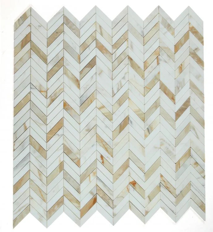 Chevron & Herringbone Calacatta Gold 11x11 Chevron Honed Marble Mosaic