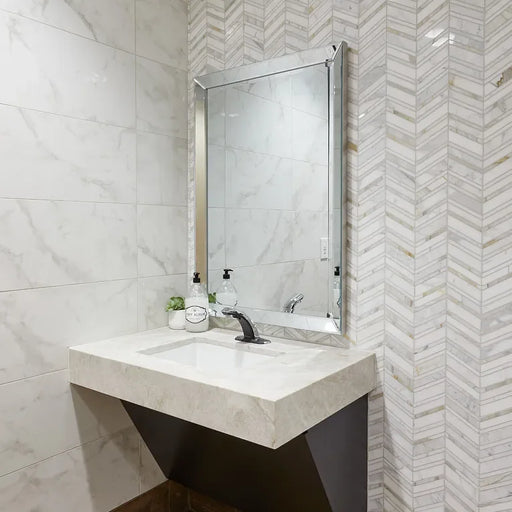 Chevron Calacatta Large Mesh Polished Pattern Marble Mosaic