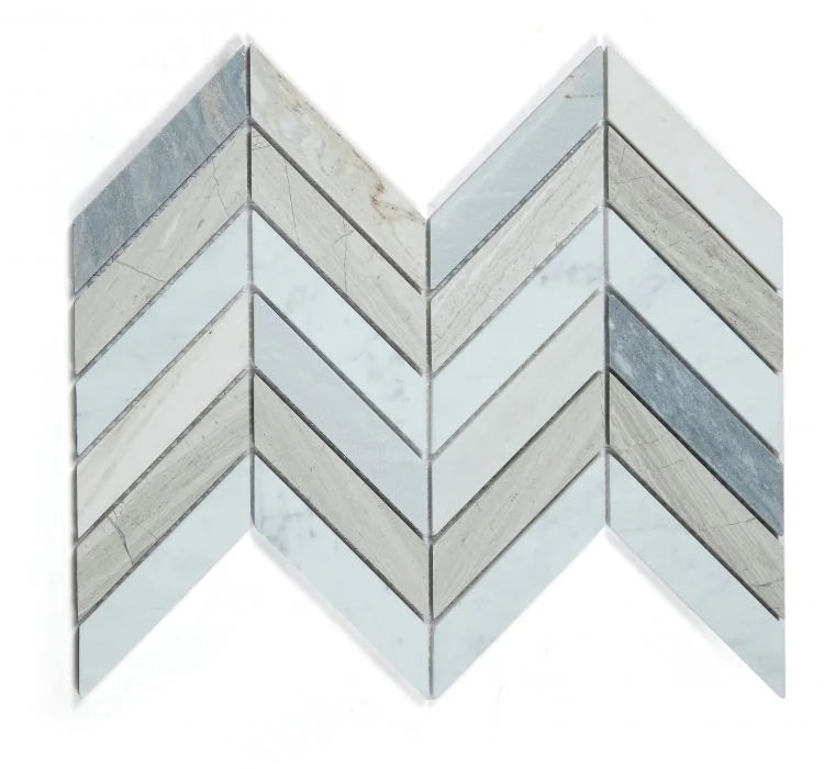 Chevron & Herringbone Blue 8x12 Chevron Marble Mosaic