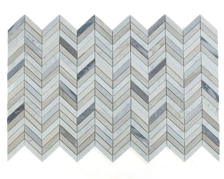 Chevron & Herringbone Blue 8x12 Chevron Marble Mosaic