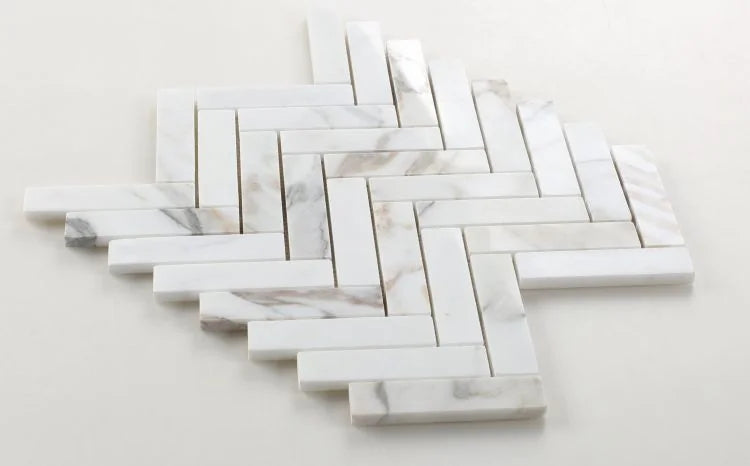 Chevron & Herringbone Calacatta Gold Herringbone Polished Marble Mosaic