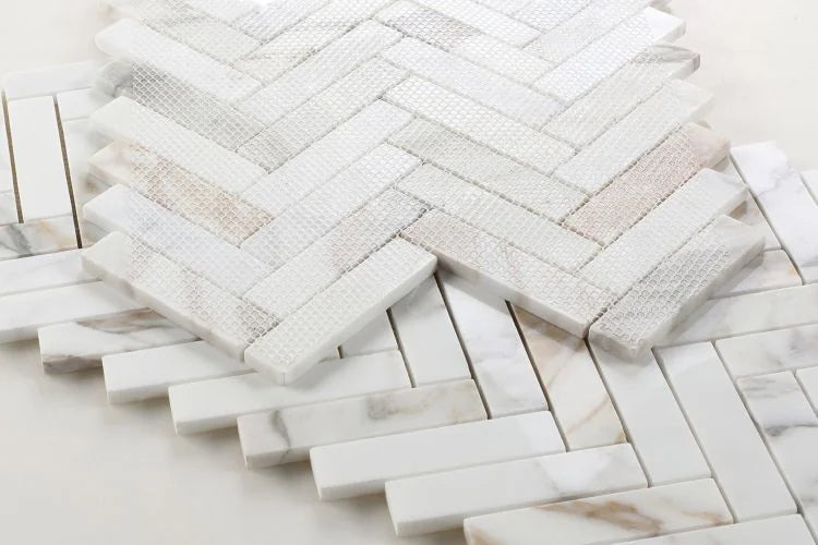 Chevron & Herringbone Calacatta Gold Herringbone Polished Marble Mosaic