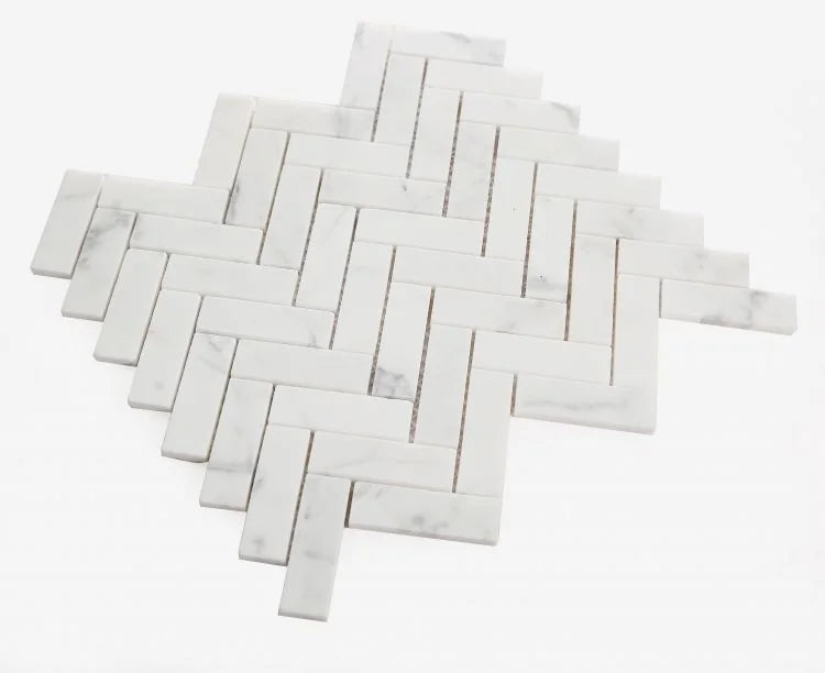 Chevron & Herringbone Calacatta White Herringbone Honed Marble Mosaic