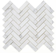 Chevron & Herringbone Calacatta White Herringbone Honed Marble Mosaic