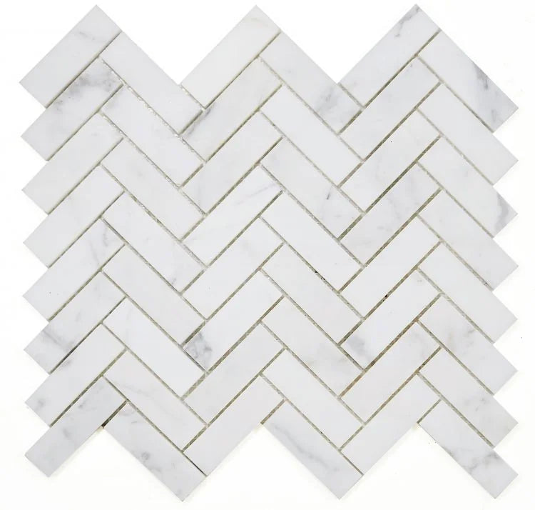 Chevron & Herringbone Calacatta White Herringbone Honed Marble Mosaic