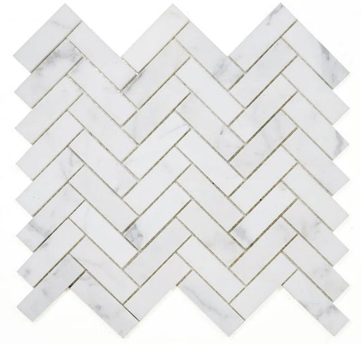 Chevron & Herringbone Calacatta White Herringbone Honed Marble Mosaic