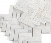 Chevron & Herringbone Calacatta White Herringbone Honed Marble Mosaic