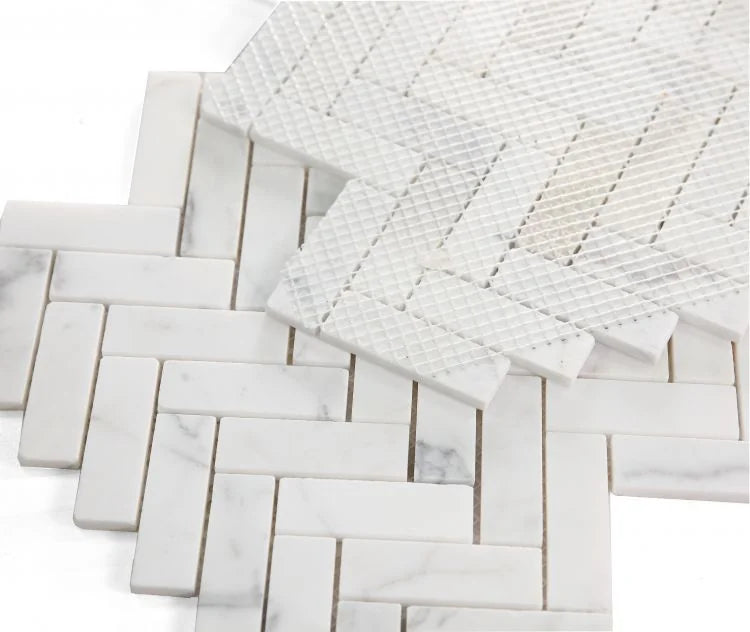 Chevron & Herringbone Calacatta White Herringbone Honed Marble Mosaic