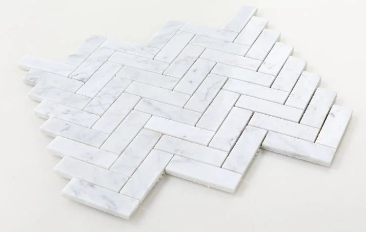 Chevron & Herringbone Long Carrara 11x12.5 Marble Mosaic