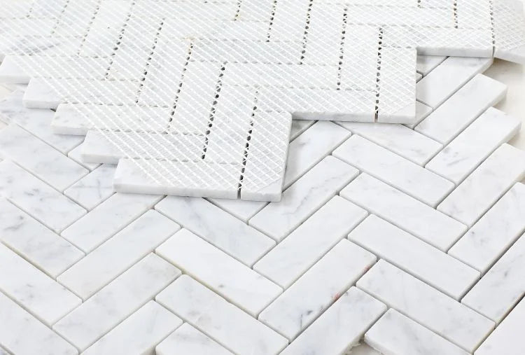 Chevron & Herringbone Long Carrara 11x12.5 Marble Mosaic