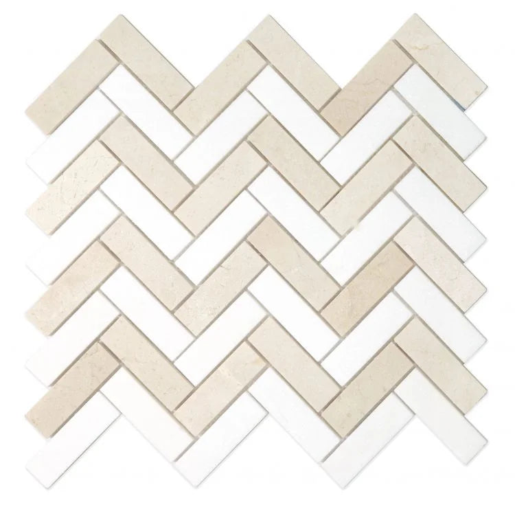Chevron & Herringbone Marfil 11x12.5 Marble Mosaic