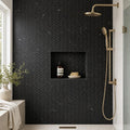 Chevron Herringbone Marquina 1x4 Polished Marble Mosaic — Bathroom shower wall