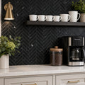 Chevron Herringbone Marquina 1x4 Polished Marble Mosaic — Kitchen backsplash