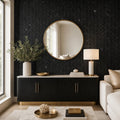 Chevron Herringbone Marquina 1x4 Polished Marble Mosaic — Living Room accent wall