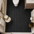 Chevron Herringbone Marquina 1x4 Polished Marble Mosaic — Powder Room floor