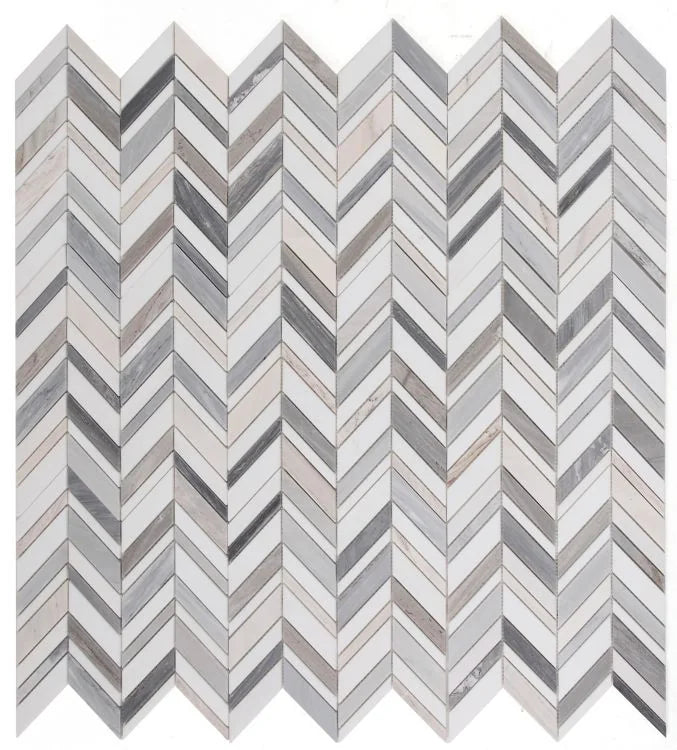 Chevron & Herringbone Shadow Blue 11.75x12 Marble Mosaic