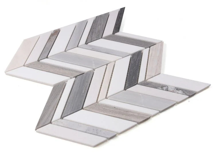 Chevron & Herringbone Shadow Blue 11.75x12 Marble Mosaic