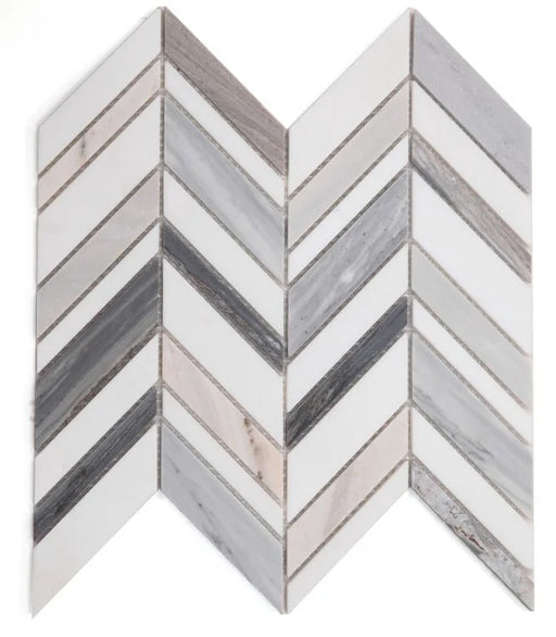 Chevron & Herringbone Shadow Blue 11.75x12 Marble Mosaic