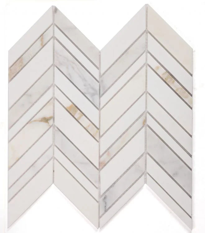 Chevron & Herringbone Shadow Calacatta Marble Mosaic